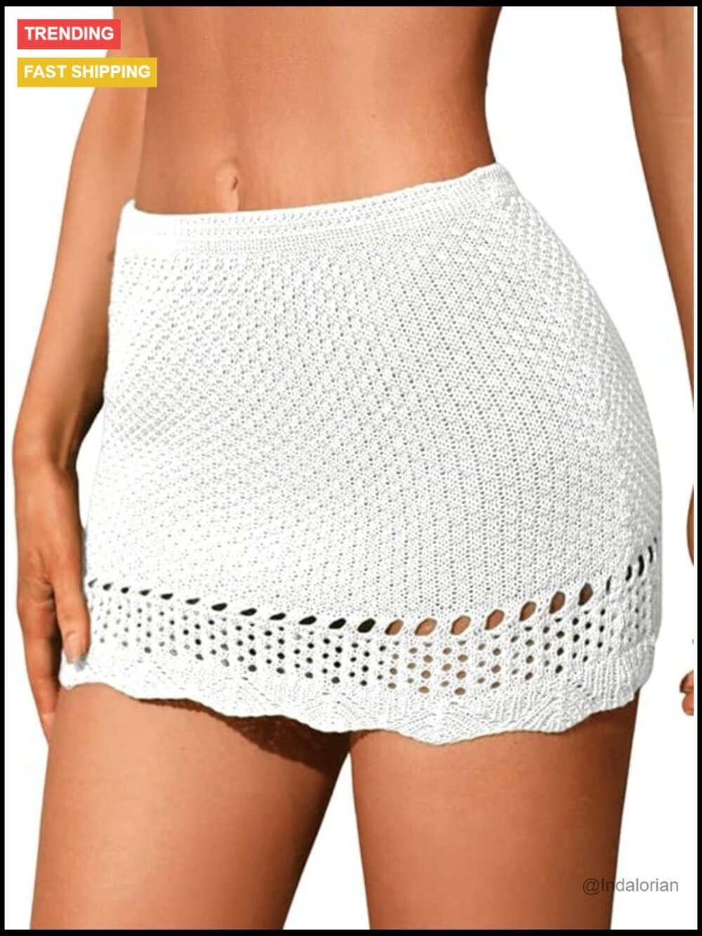 Women's Crochet Beach Mini Skirt Knit Scallop Hem Cut Out Swimsuit Cover Up